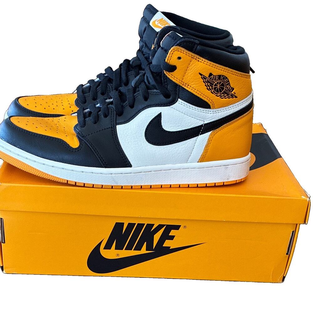 Nike Air Jordan 1 Retro High OG Yellow Toe Taxi Black White Sneakers 555088-71